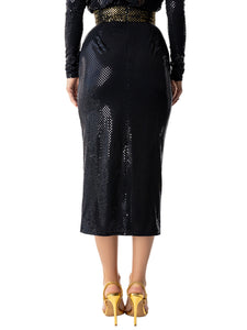 "Mae" Black Sequin Contrast Waist Skirt