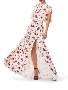 "Rose" Floral Maxi Skirt w/Front Slit