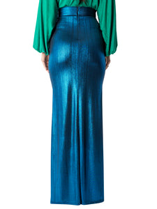 "Yvette" Blue Ruched Maxi Skirt