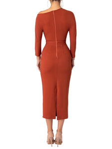 “Delaney” Rust Off Shoulder Dress