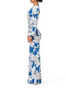 "Gardenia" Floral Deep V-Maxi Dress w/Ruching