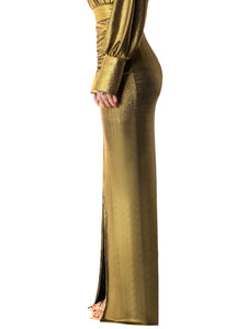 "Naomi" Gold Ruched Maxi Skirt