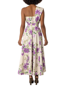 "Inez" Floral Lilac One Shoulder Swing Dress