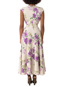 "Sylvia" Floral Lilac V- Neck Swing Dress