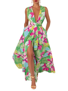 “Esmeralda” Green V-neck Maxi Dress