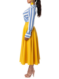 "Sunkiss" Stripe/Yellow Color Block Swing Dress