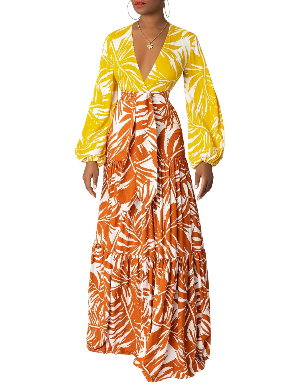“Royal Palm” Color block Tiered Maxi Dress – FKSP
