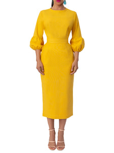 "Mimosa" Yellow Bishop Sleeve Dress