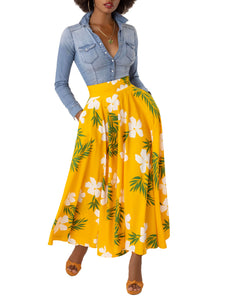 "Flora" Yellow Tropical Swing Skirt