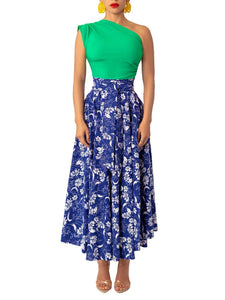“Fọlá” Colorblock Jade/Blue Floral Midi dress