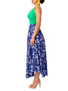 “Fọlá” Colorblock Jade/Blue Floral Midi dress