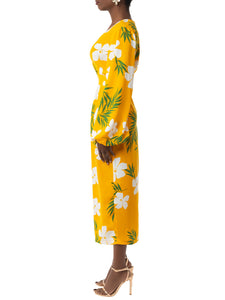 "Chloe" Yellow Tropical Wrap Dress