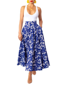 “Mídé” Blue Banded Floral Skirt