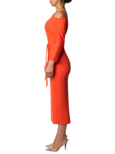 "Velma" Orange Off Shoulder Dress