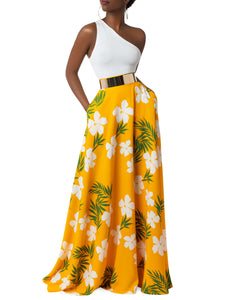 "Azalea" Yellow Tropical Maxi Skirt