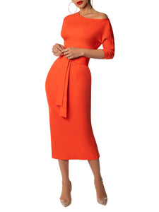 "Velma" Orange Off Shoulder Dress