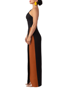 “Moyọ̀” Colorblock One Shoulder Linen Maxi Dress
