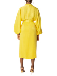 “Aurelia” Yellow Faux Wrap Dress