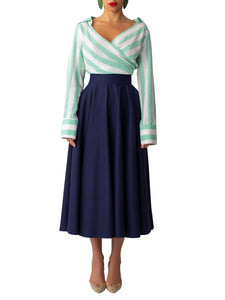"Delphina" Stripe/Navy Colorblock Dress