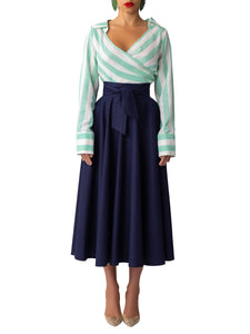 "Delphina" Stripe/Navy Colorblock Dress