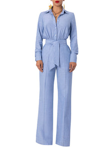 "Oceana" Chambray Button-Down Jumpsuit