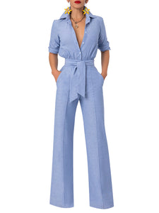 "Oceana" Chambray Button-Down Jumpsuit