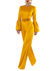 "Jolie" Gold Bell Sleeve Jumpsuit