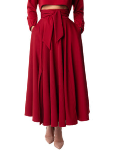 "Alexis" Red Belted Swing Skirt