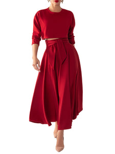 "Alexis" Red Belted Swing Skirt