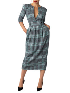 “Derby” Green Brushed Plaid Tulip Dress