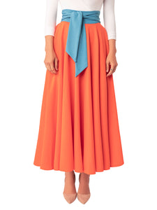 "Dayanara" Orange Contrast Waist Swing Skirt