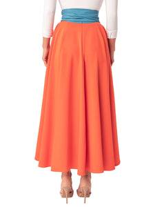 "Dayanara" Orange Contrast Waist Swing Skirt