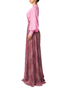 “Perla” Pink-Burgundy Bishop Sleeve Dress