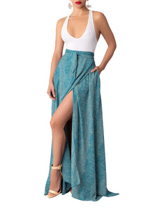 “Tamara” Teal Wrap Maxi Skirt