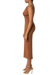 “Adara” Brown One Shoulder Dress