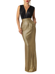 “Aurelie” Black and Gold Mermaid Dress