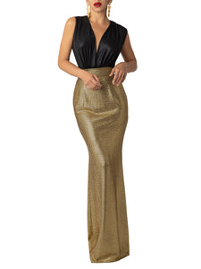 “Aurelie” Black and Gold Mermaid Dress