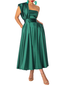 "Chrome" Emerald One Shoulder Dress