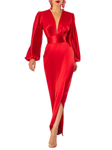 "Diamond" Red Deep V Maxi Dress