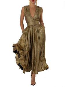 “Golding” Gold Midi Dress