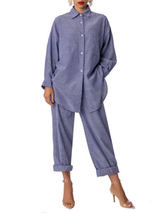 "Penelope" Chambray Oversized Button-Down Top