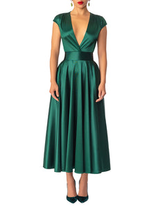 "Emerald" V-Neck Midi Swing Dress