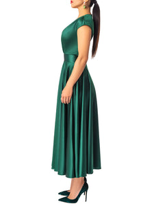 "Emerald" V-Neck Midi Swing Dress