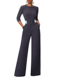 "Monica" Navy/Blue Contrast Waist Jumpsuit