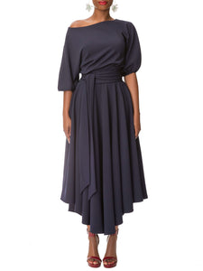 "LaShonda" Navy Off-Shoulder Knit Dress