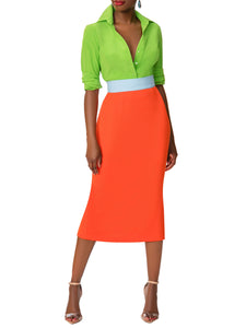 "Juanita" Orange/Blue Contrast Waist Pencil Skirt