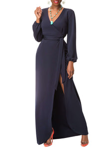 "Evelyn" Navy Maxi Wrap Dress