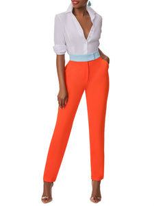"Kimberly" Orange/Blue Contrast Waist Pants