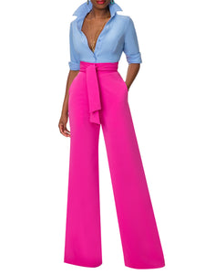 "Chinny" Magenta Belted High Waist Pants